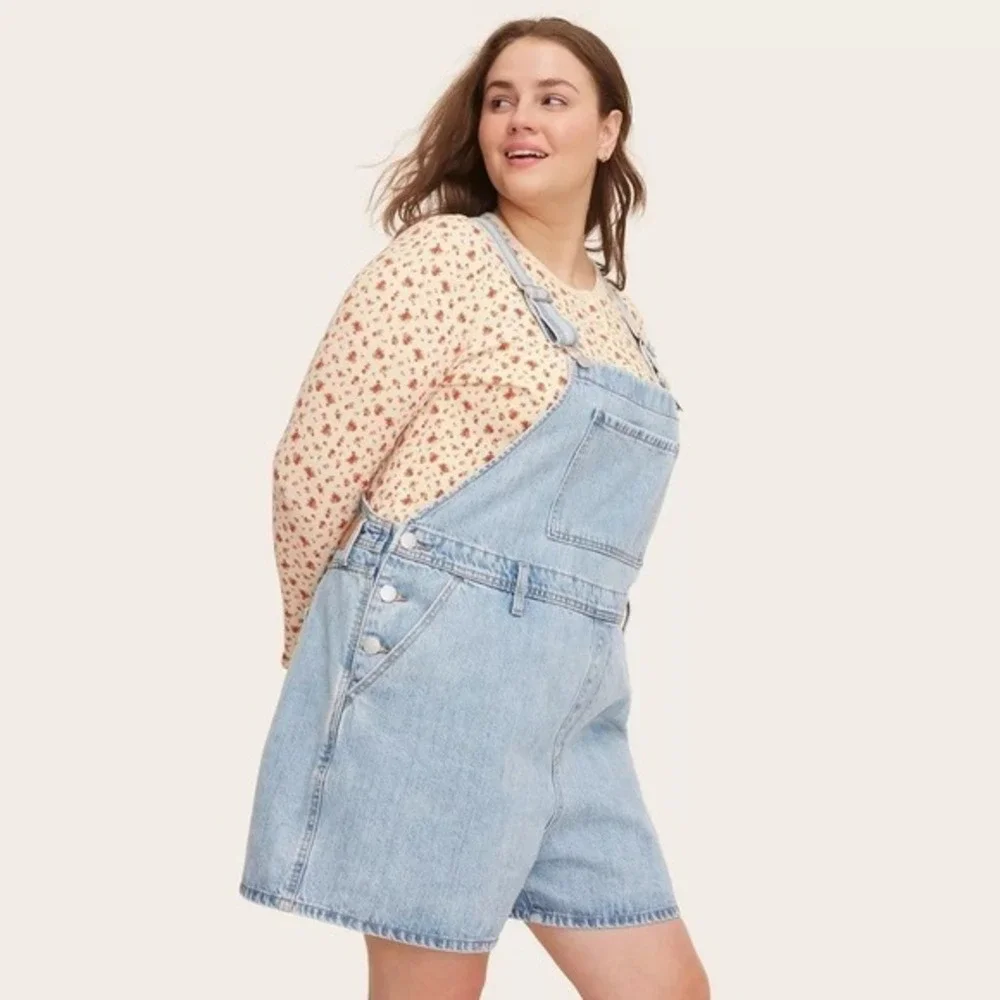 Parke Target Women's 1X Plus X-Large Denim Shortalls Light Short Overalls/Romper
